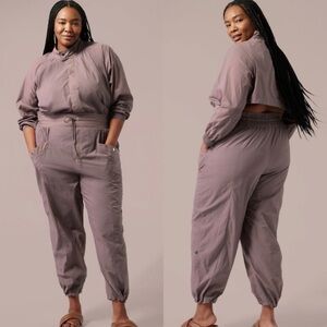 Athleta x Alicia Keys Utility Jumpsuit // Smoked Almond Brown Purple Size 22